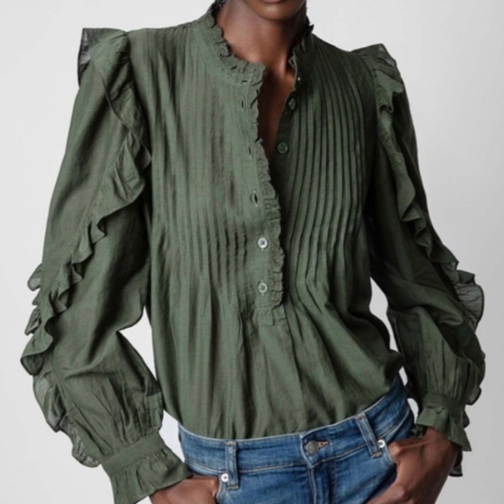 Zadig & Voltaire Timmy Tomboy Green Ruffle Blouse size XS